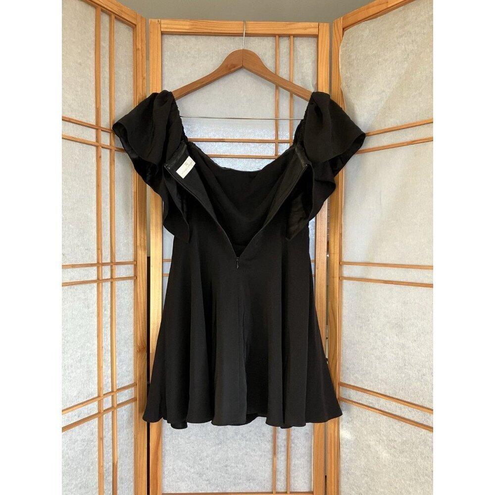Amanda Uprichard Black Silk Mini Cocktail Dress Short Sleeve Ruffle Front, Small - Picture 9 of 10